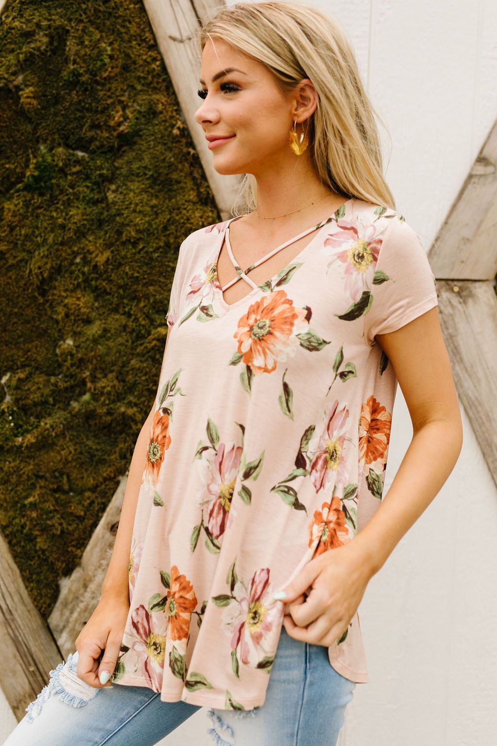 Peach Magnolias Criss Cross Top