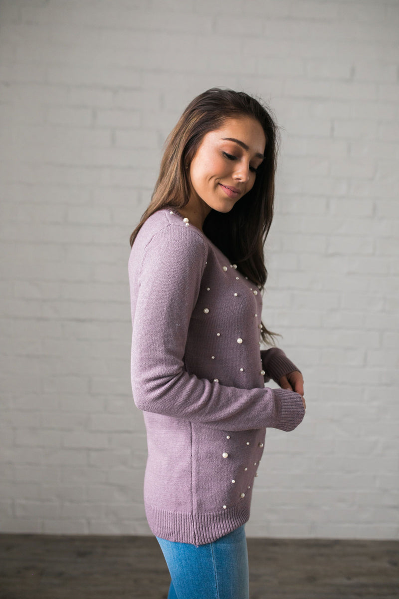 Pearl Among Sweaters In Dusty Lavender - ALL SALES FINAL