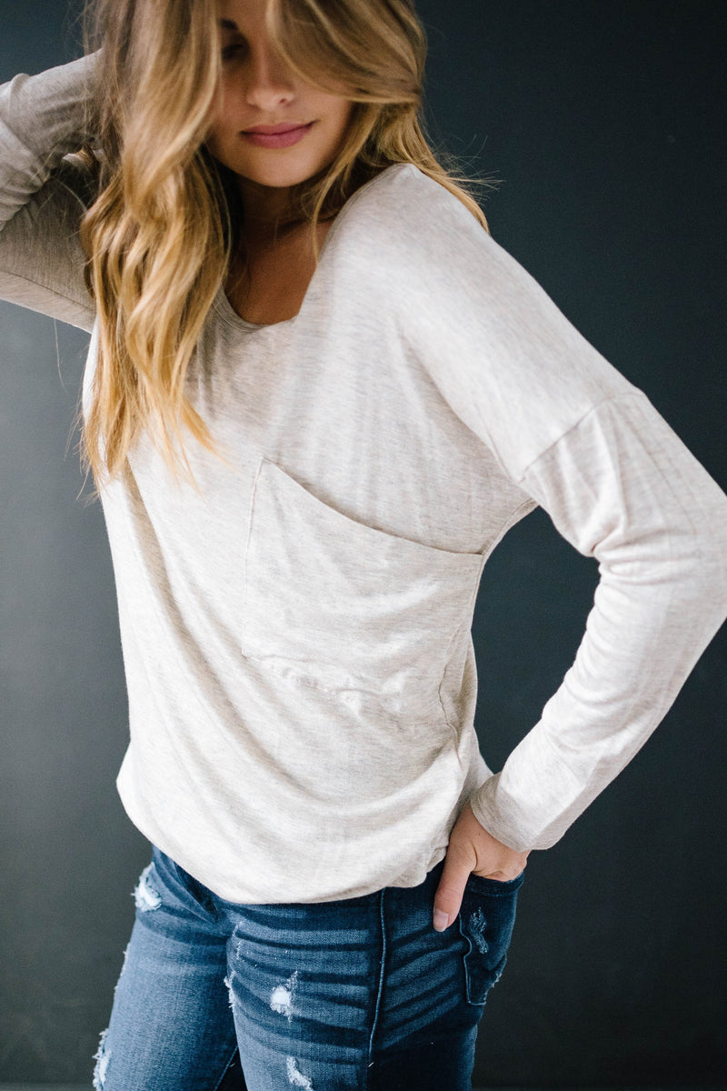 Penny Pocket Top in Heathered Oatmeal