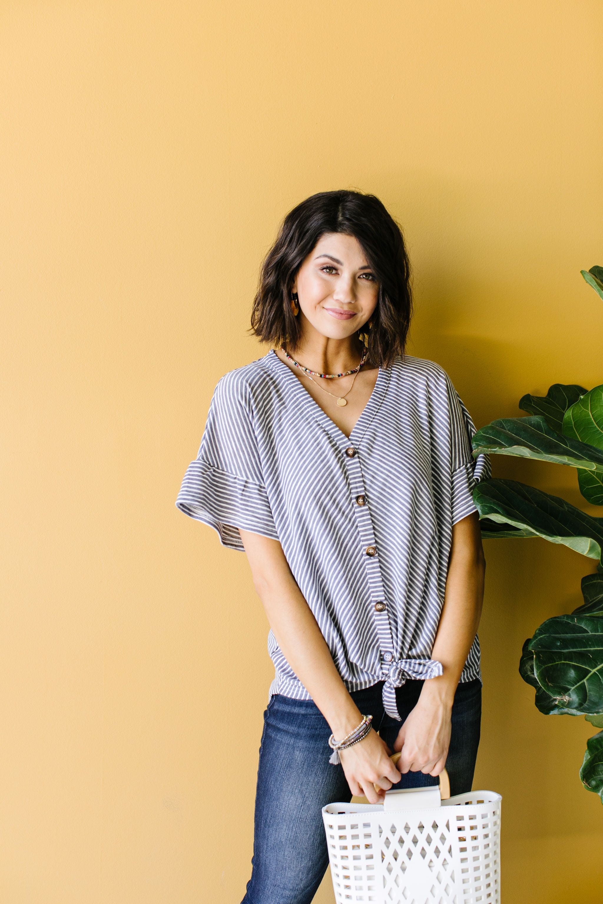Perfect Type Pinstripe Top In Denim