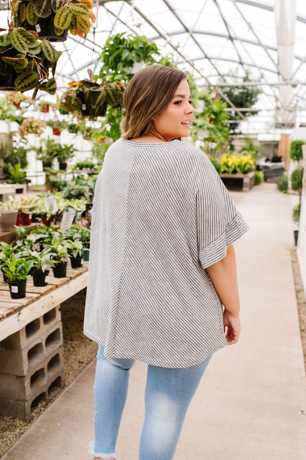 Perfect Type Pinstripe Top In Gray