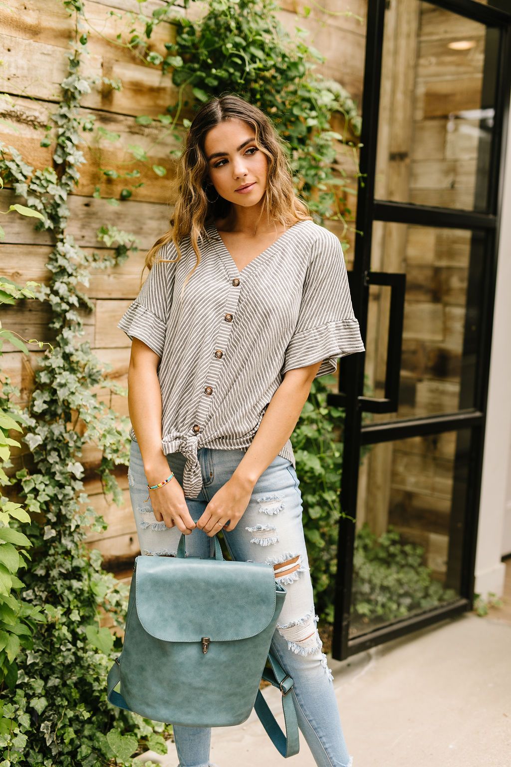 Perfect Type Pinstripe Top In Gray