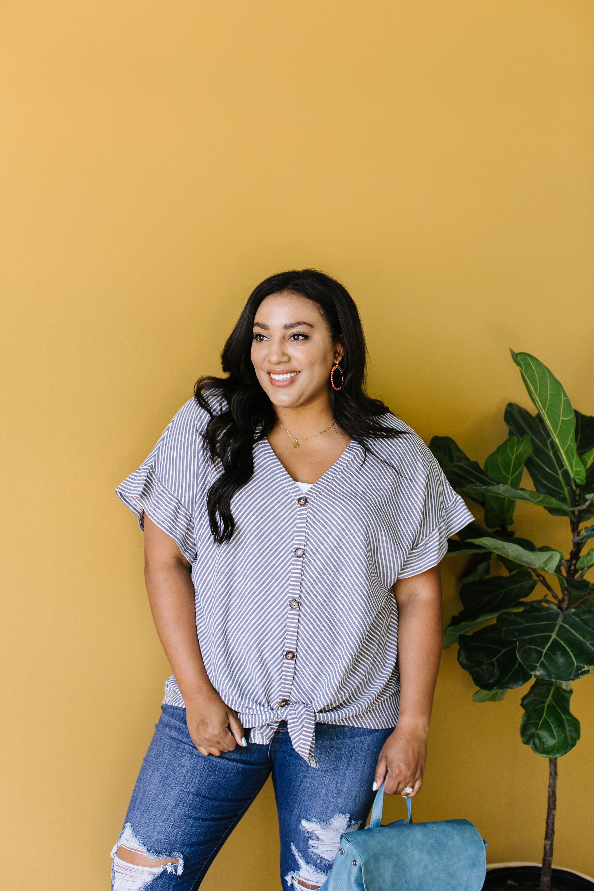 Perfect Type Pinstripe Top In Denim