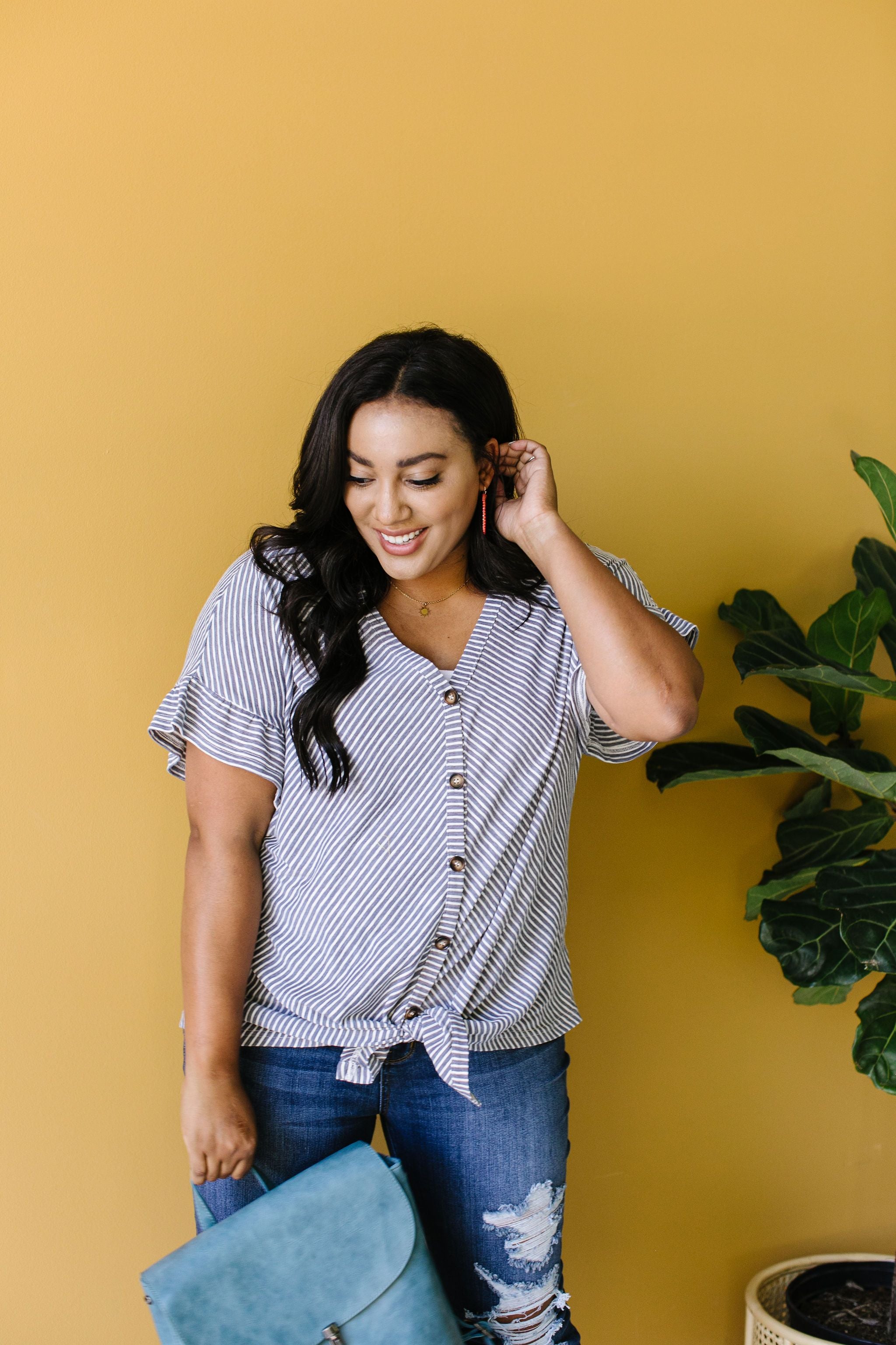 Perfect Type Pinstripe Top In Denim