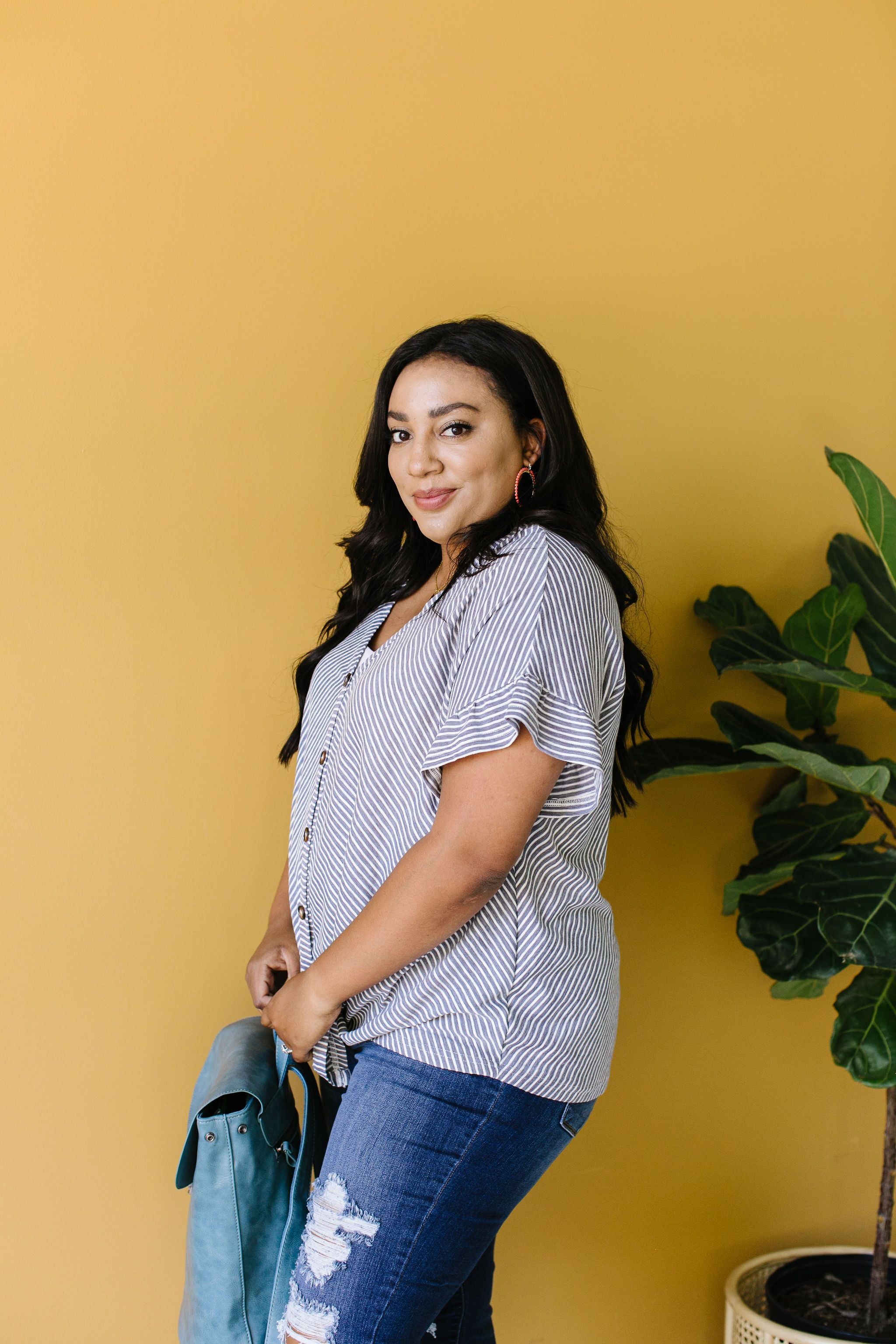 Perfect Type Pinstripe Top In Denim