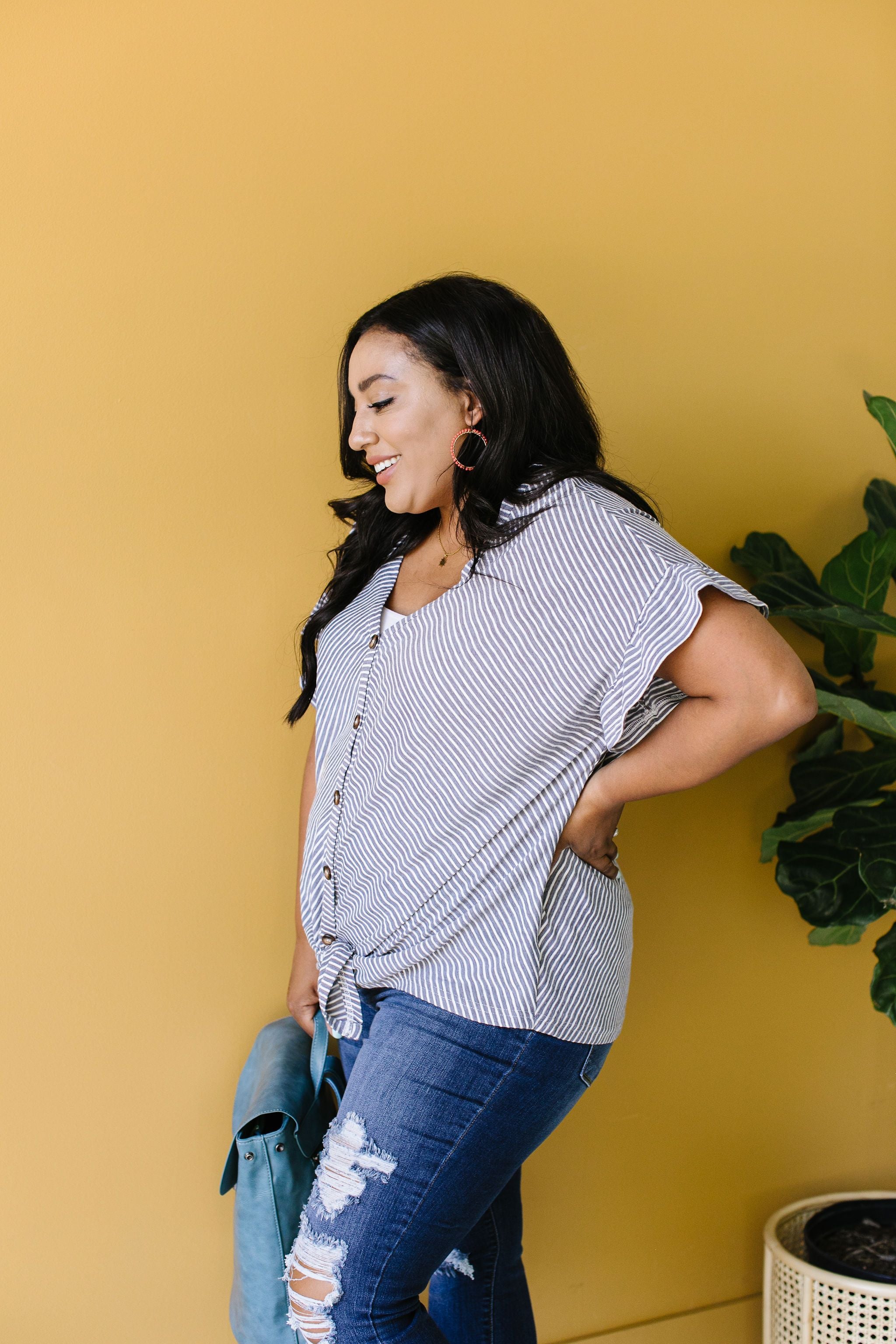 Perfect Type Pinstripe Top In Denim