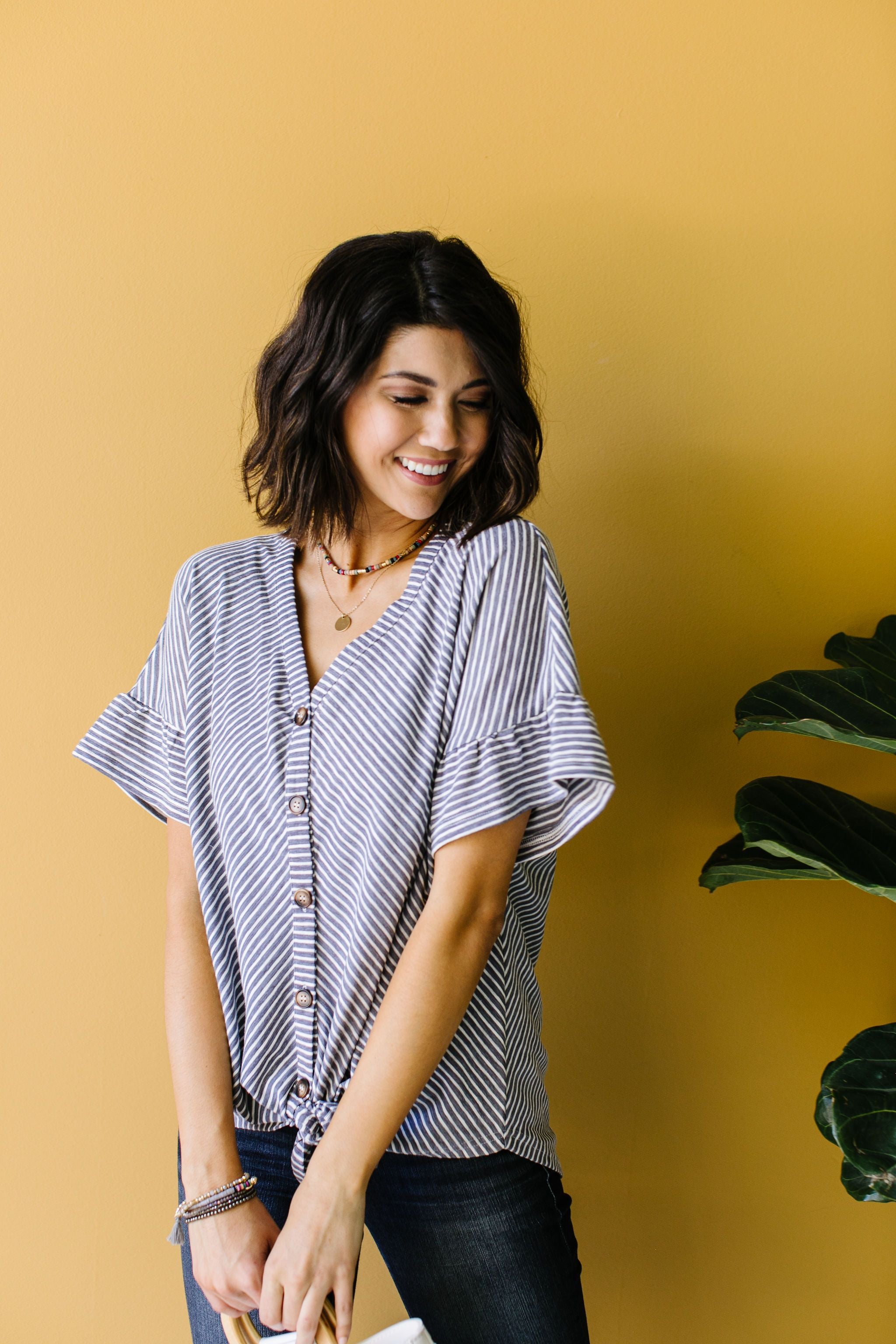 Perfect Type Pinstripe Top In Denim