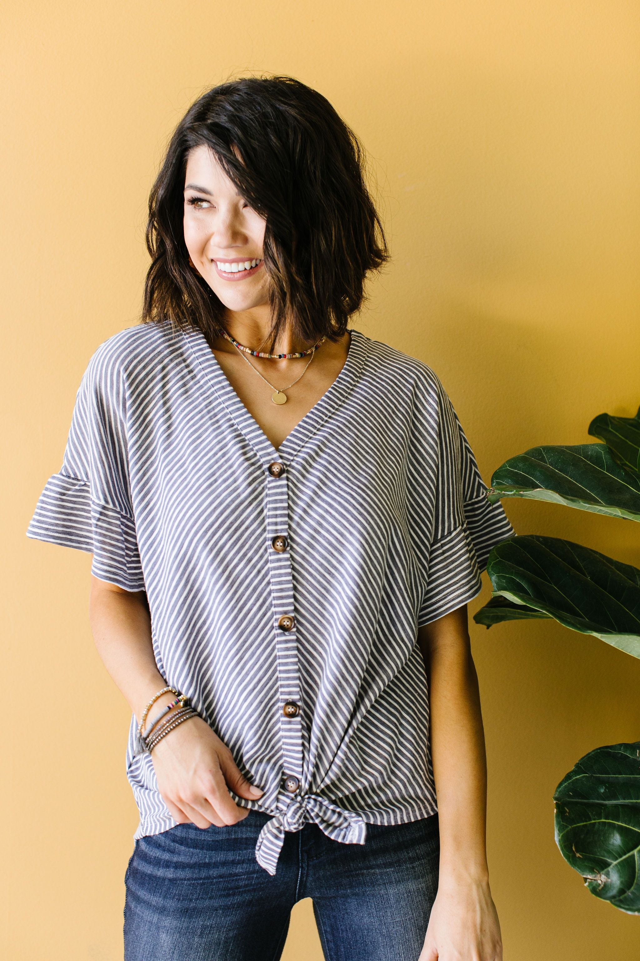 Perfect Type Pinstripe Top In Denim
