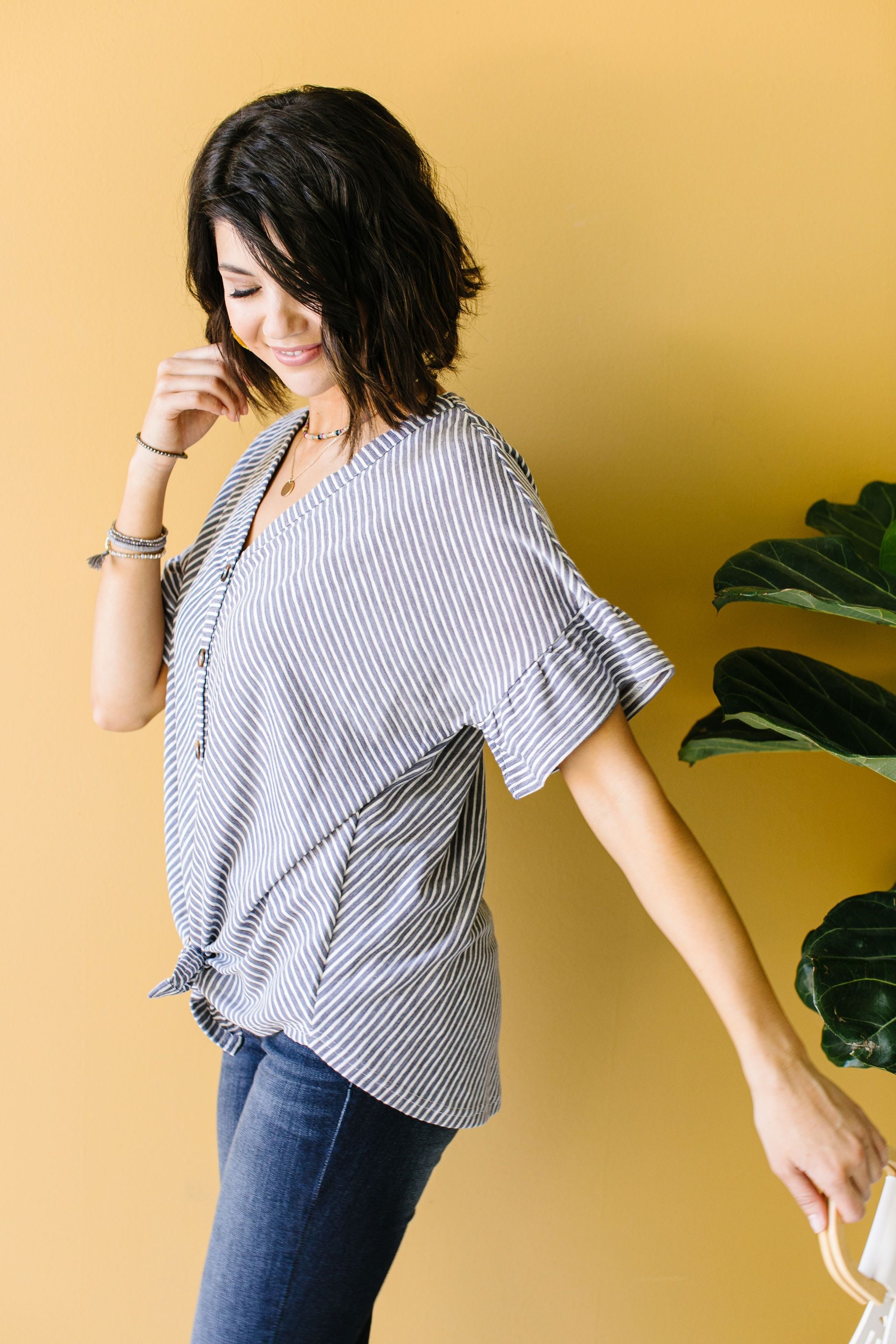 Perfect Type Pinstripe Top In Denim