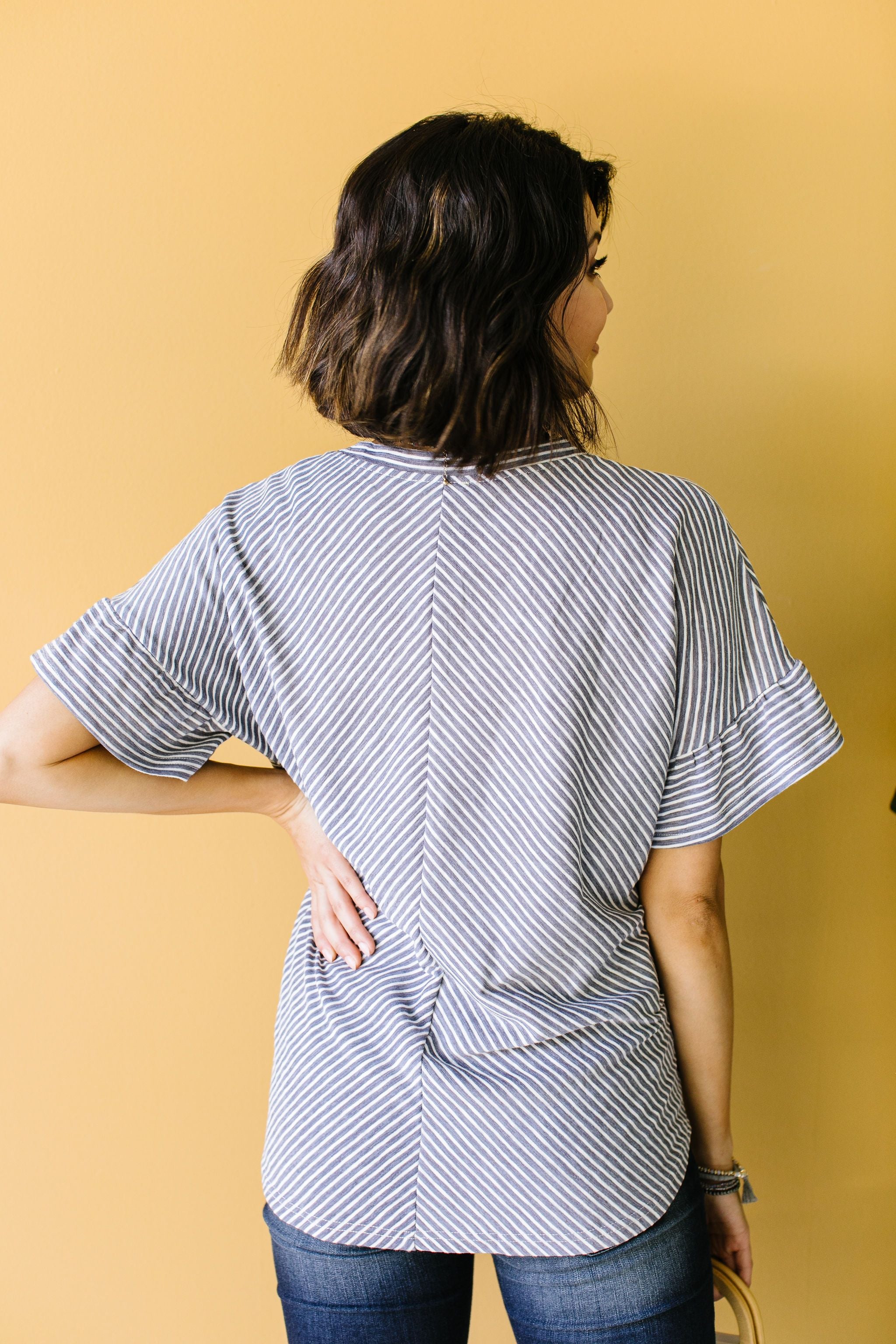 Perfect Type Pinstripe Top In Denim