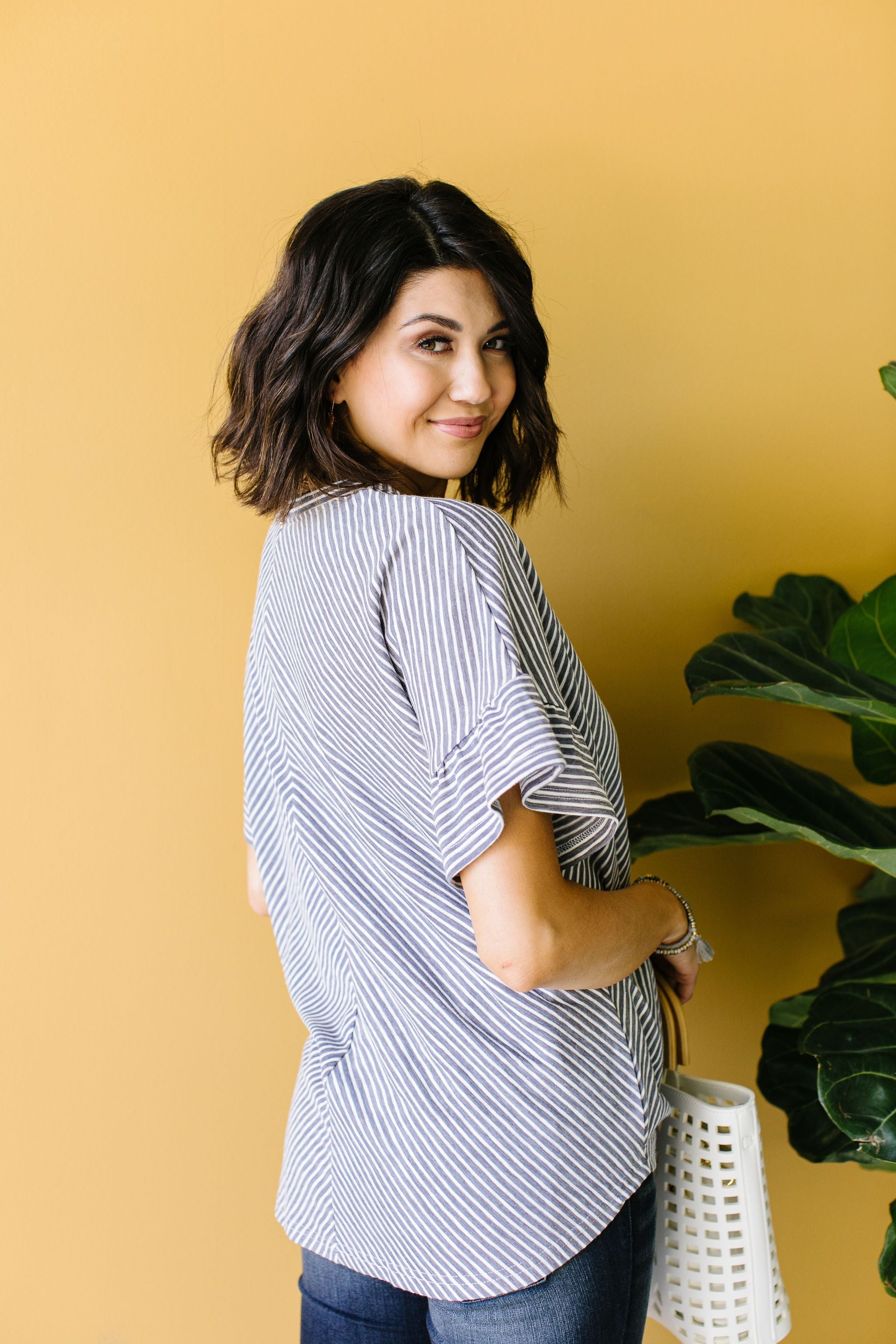 Perfect Type Pinstripe Top In Denim