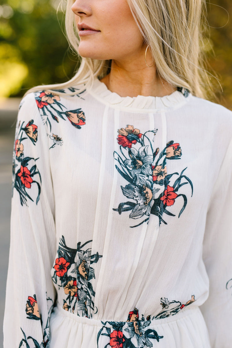 Picture Perfect Pleated Midi Dress In Winter White - ALL SALES FINAL