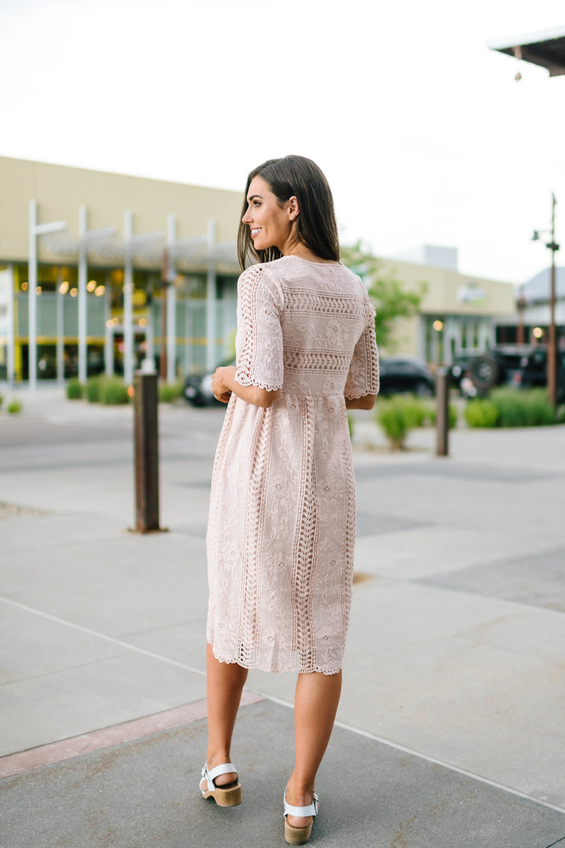 Pink Buttons + Lace Dress