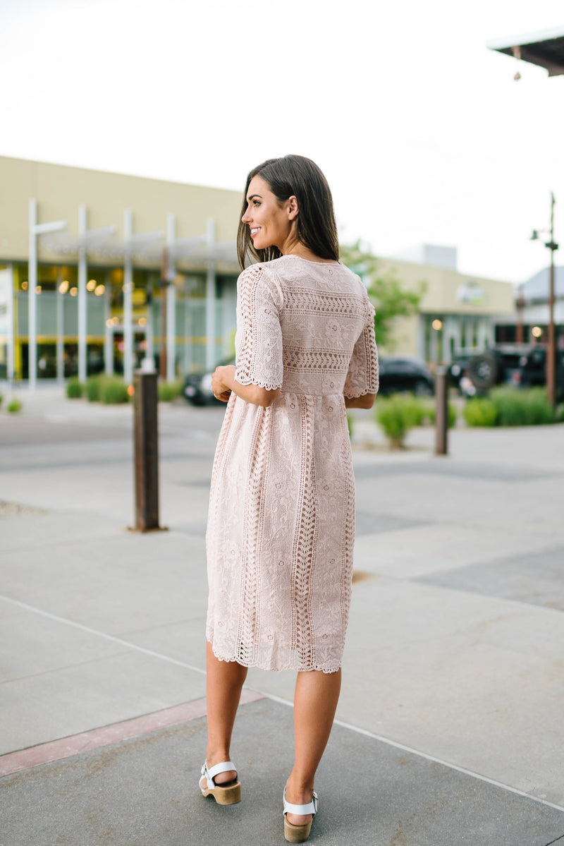 Pink Buttons + Lace Dress
