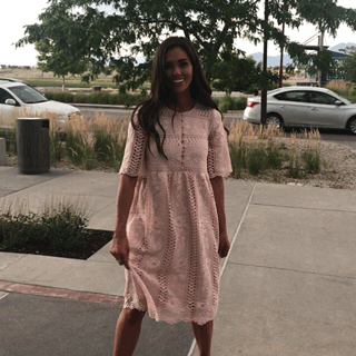 Pink Buttons + Lace Dress