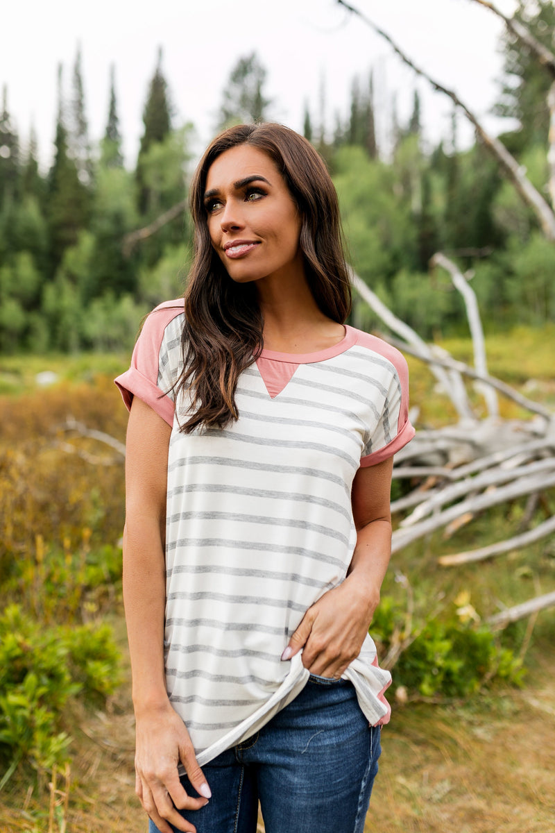 Pink Color Block + Stripes Tee