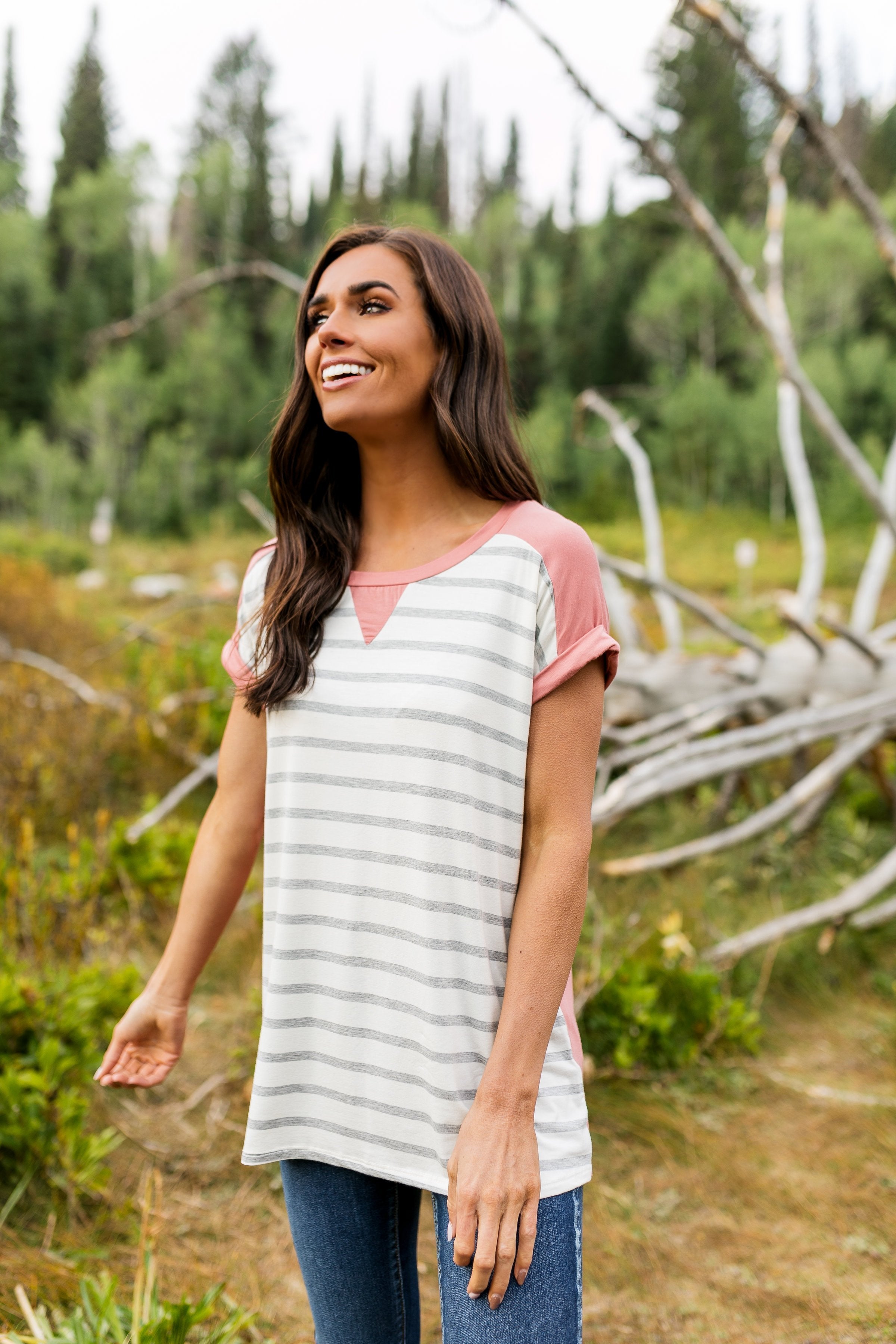Pink Color Block + Stripes Tee