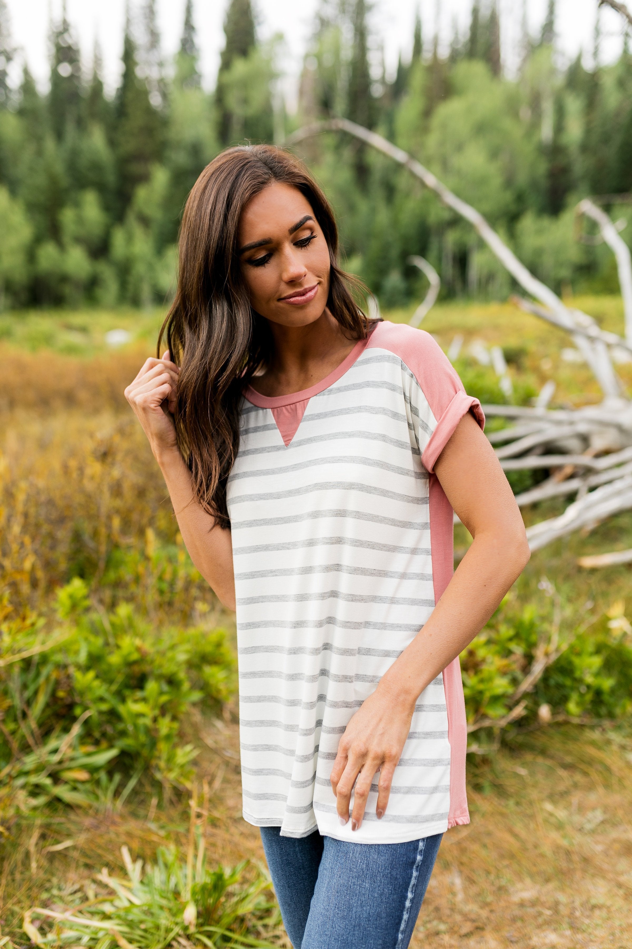 Pink Color Block + Stripes Tee