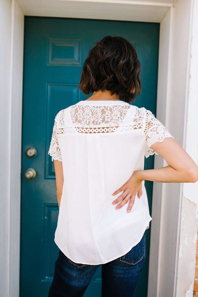 Pleats + Lace Blouse In White