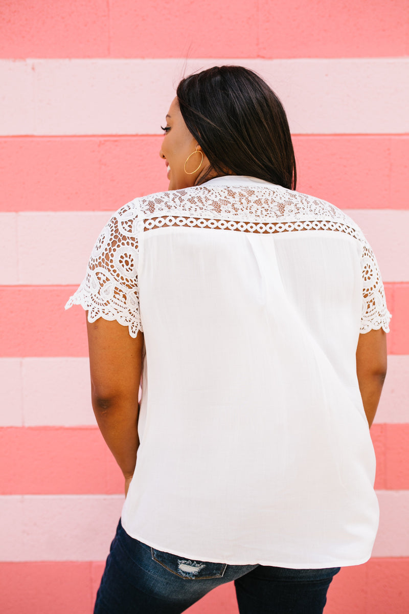 Pleats + Lace Blouse In White
