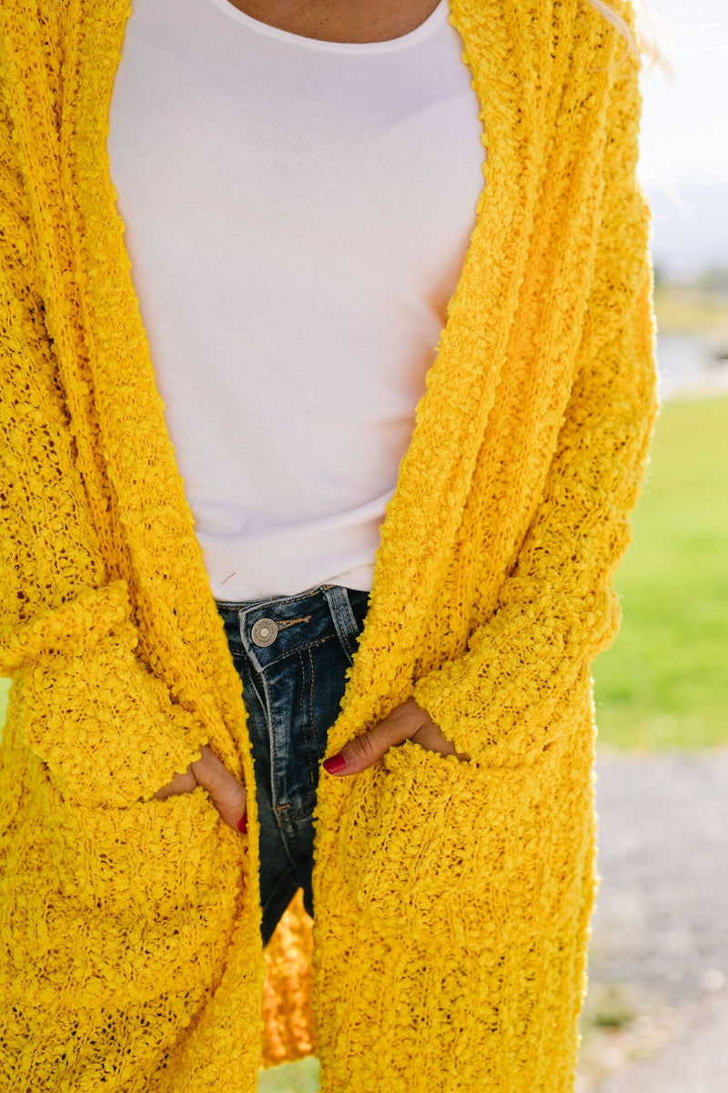 Pocketed Popcorn Cardigan In Honey