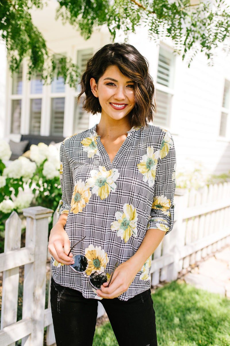 Poppies On Plaid Blouse