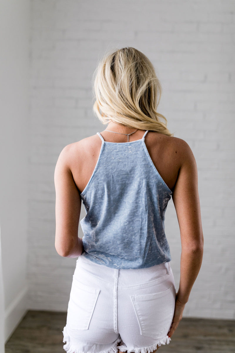 Powder Blue Crushed Velvet Halter Top