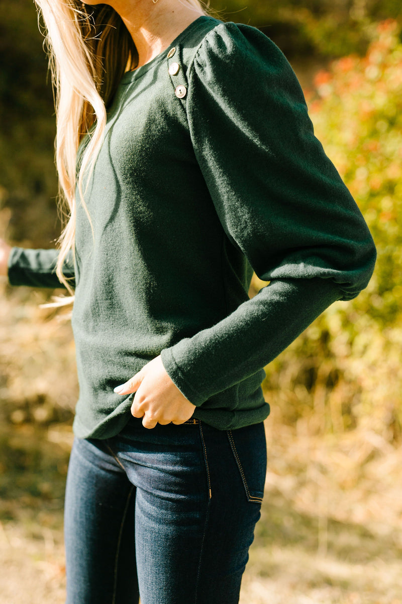 Puff Piece Sweater in Forest Green