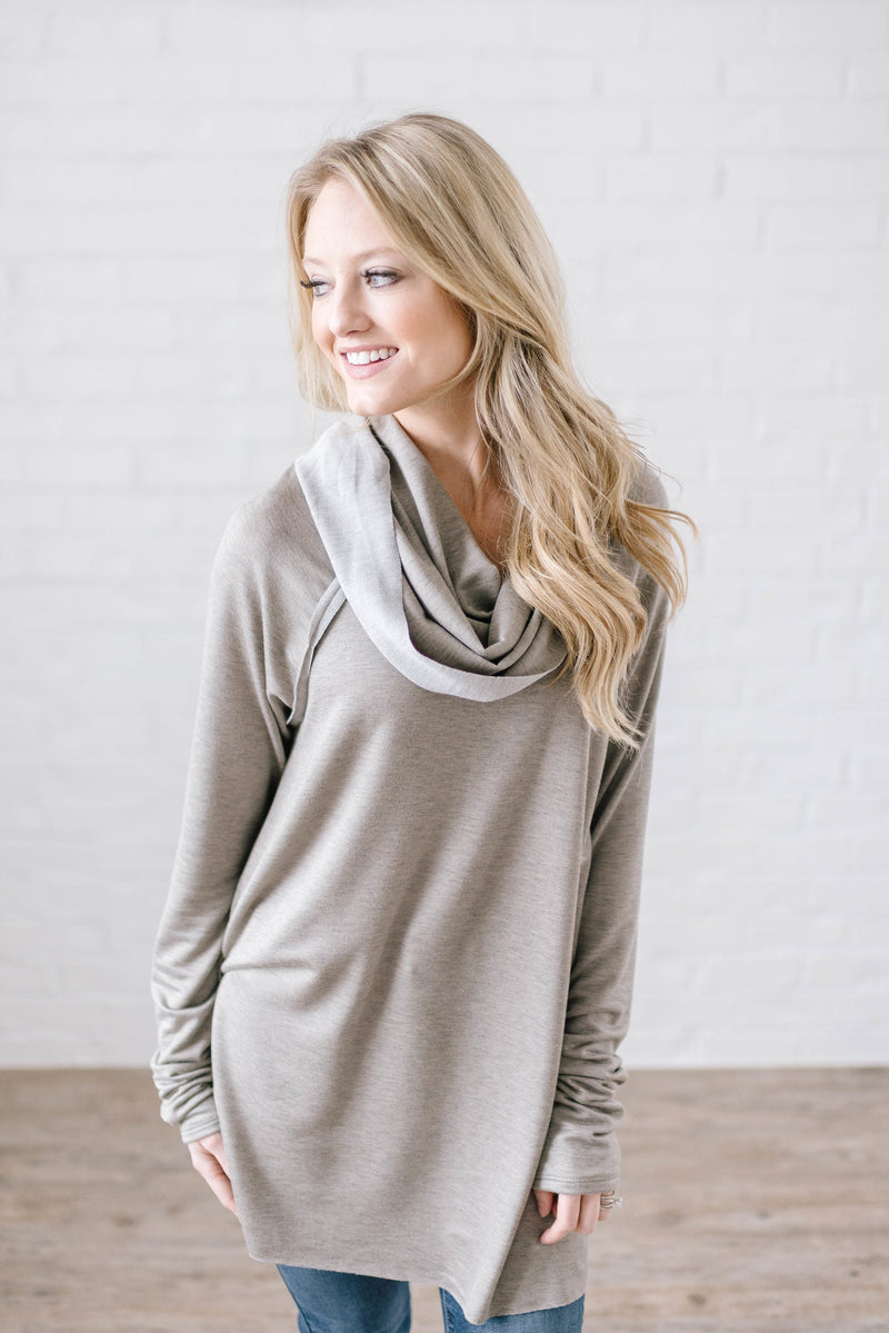 Rainy Day Cowl Neck Tunic in Taupe