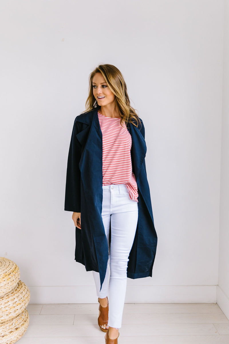 Rainy Day Trench Coat In Navy - ALL SALES FINAL