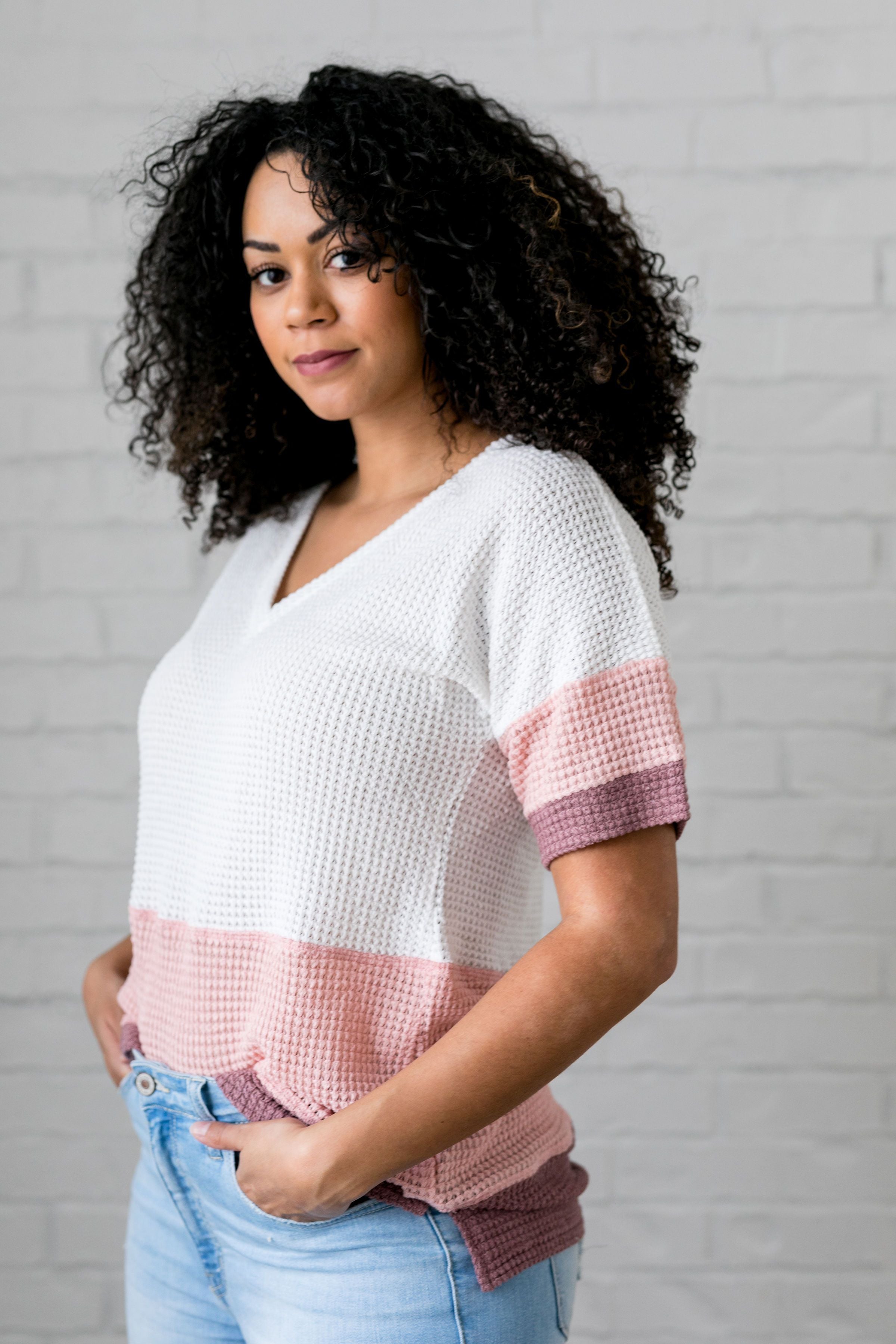 Raise The Bar Waffle Knit V-Neck - ALL SALES FINAL