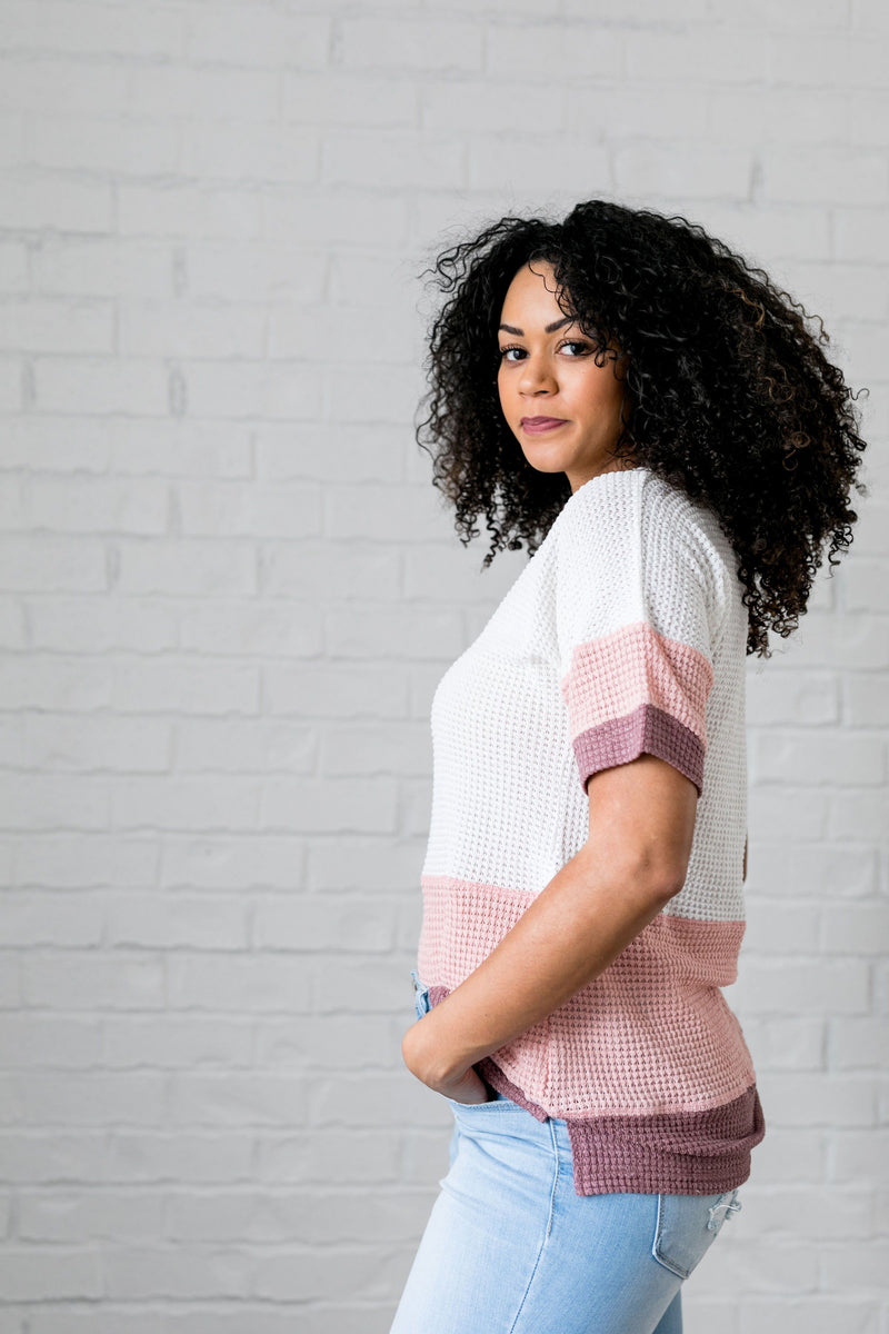 Raise The Bar Waffle Knit V-Neck - ALL SALES FINAL
