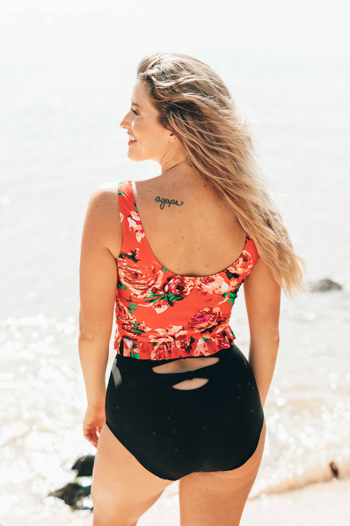 Red Floral Little Ruffle Top
