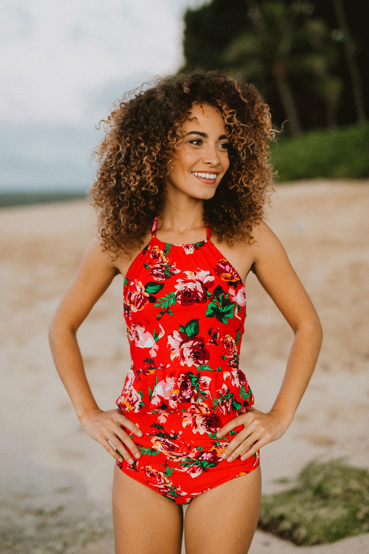 Red Floral Peplum Top