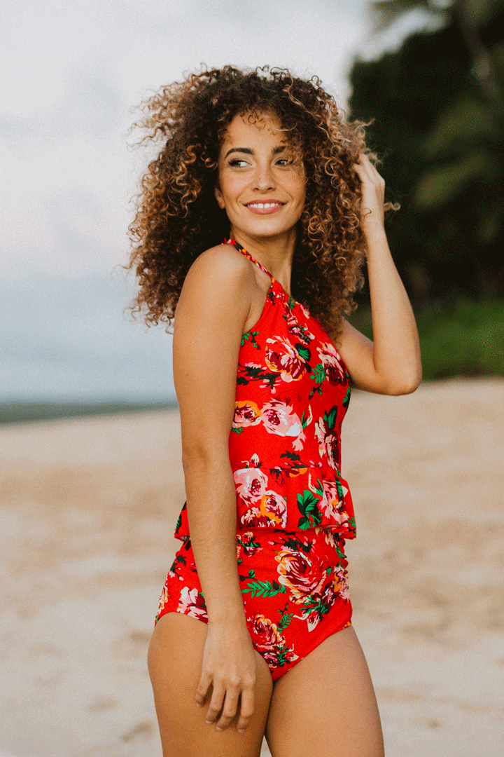 Red Floral Peplum Top