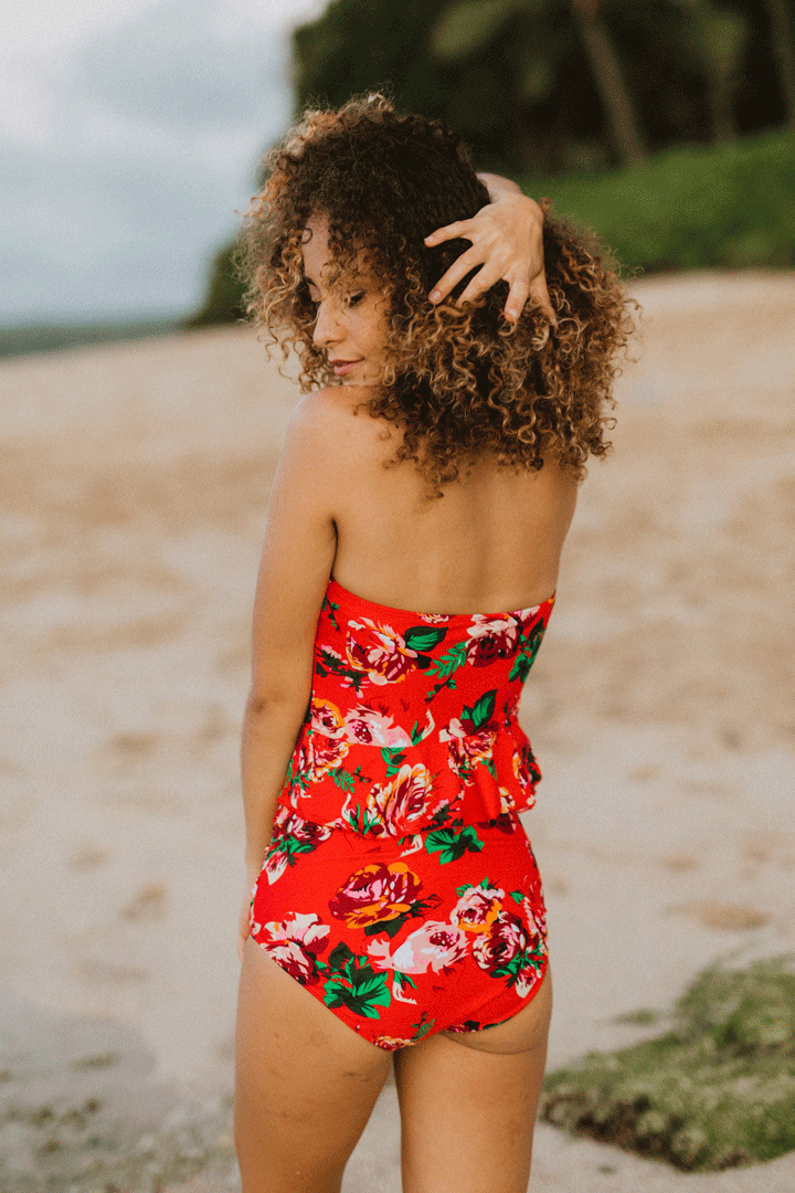 Red Floral Peplum Top