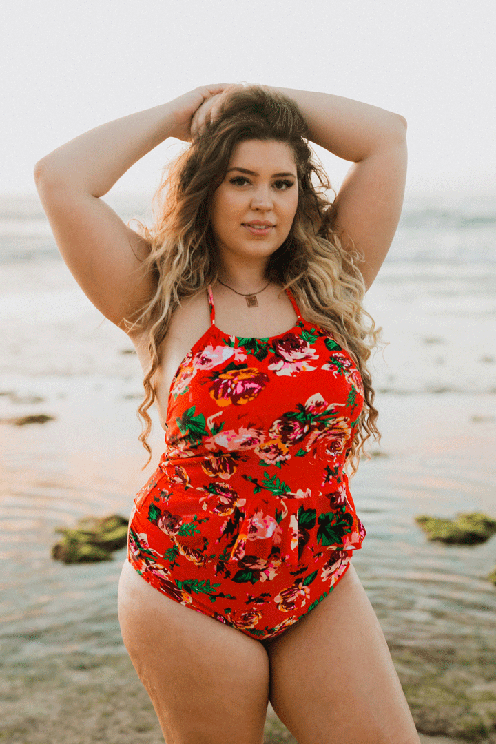 Red Floral Peplum Top