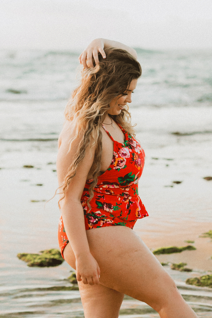 Red Floral Peplum Top