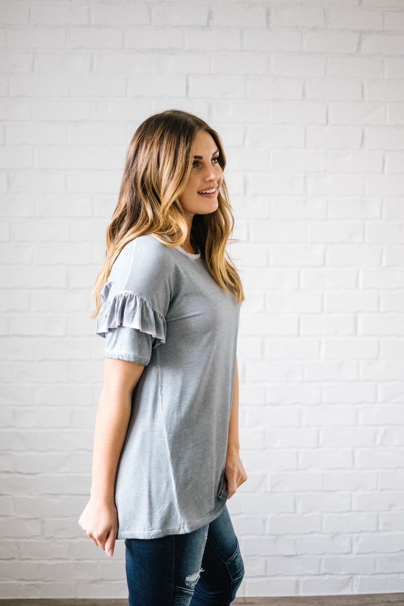 Reve Ruffle Top in Blue Gray