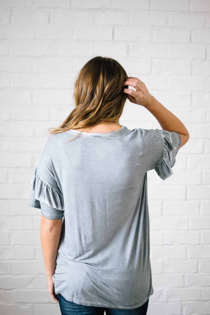 Reve Ruffle Top in Blue Gray