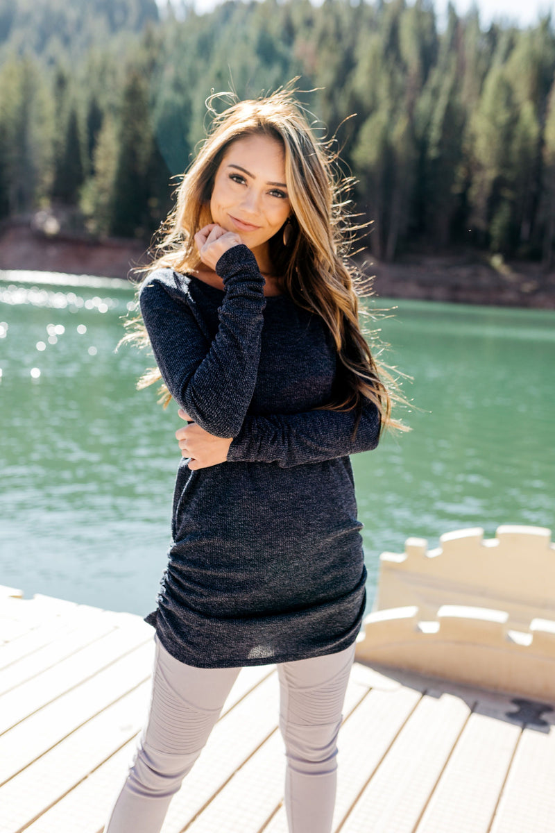 Ribbed And Ruched Navy Tunic