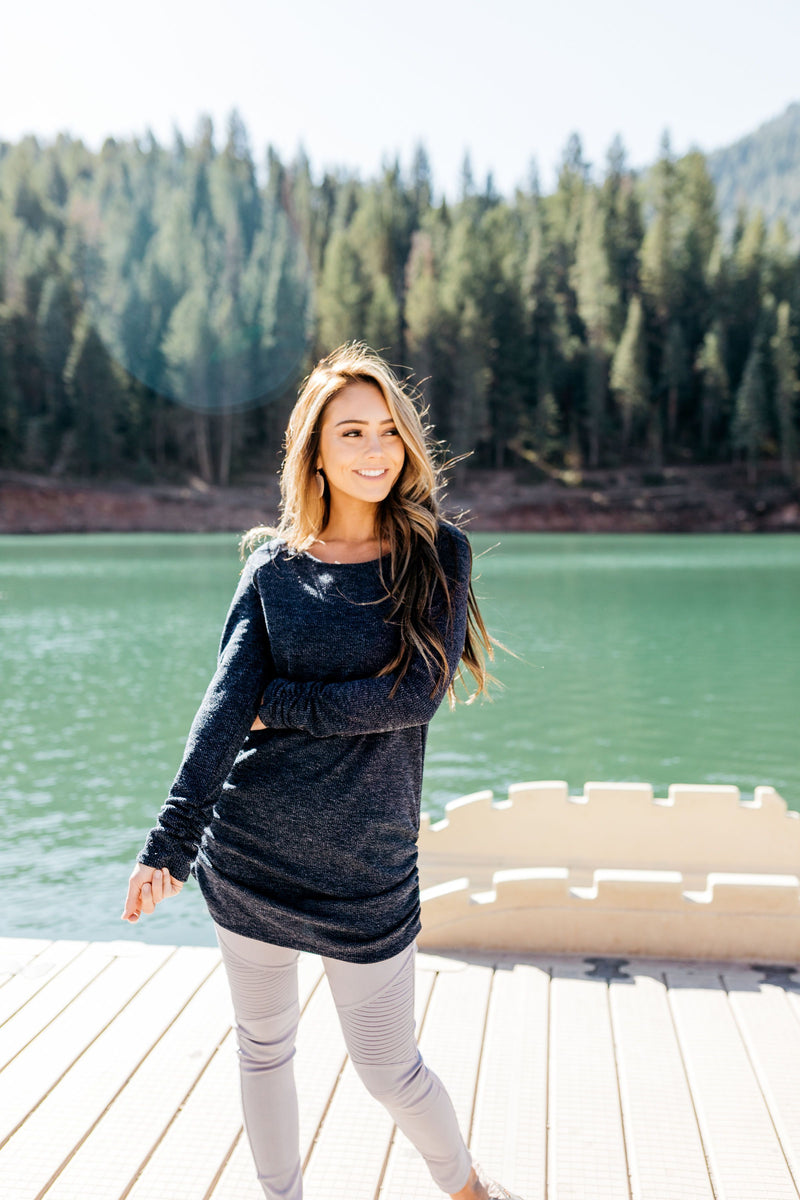 Ribbed And Ruched Navy Tunic