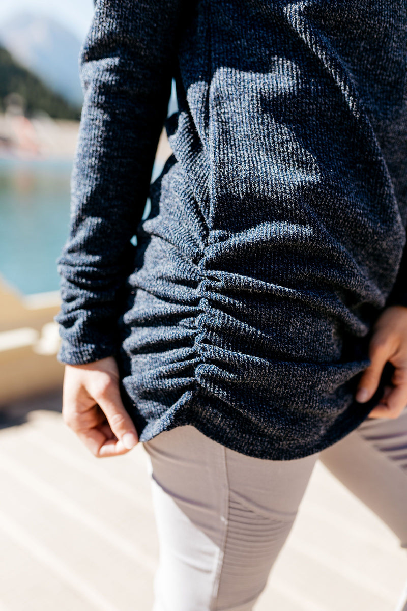 Ribbed And Ruched Navy Tunic