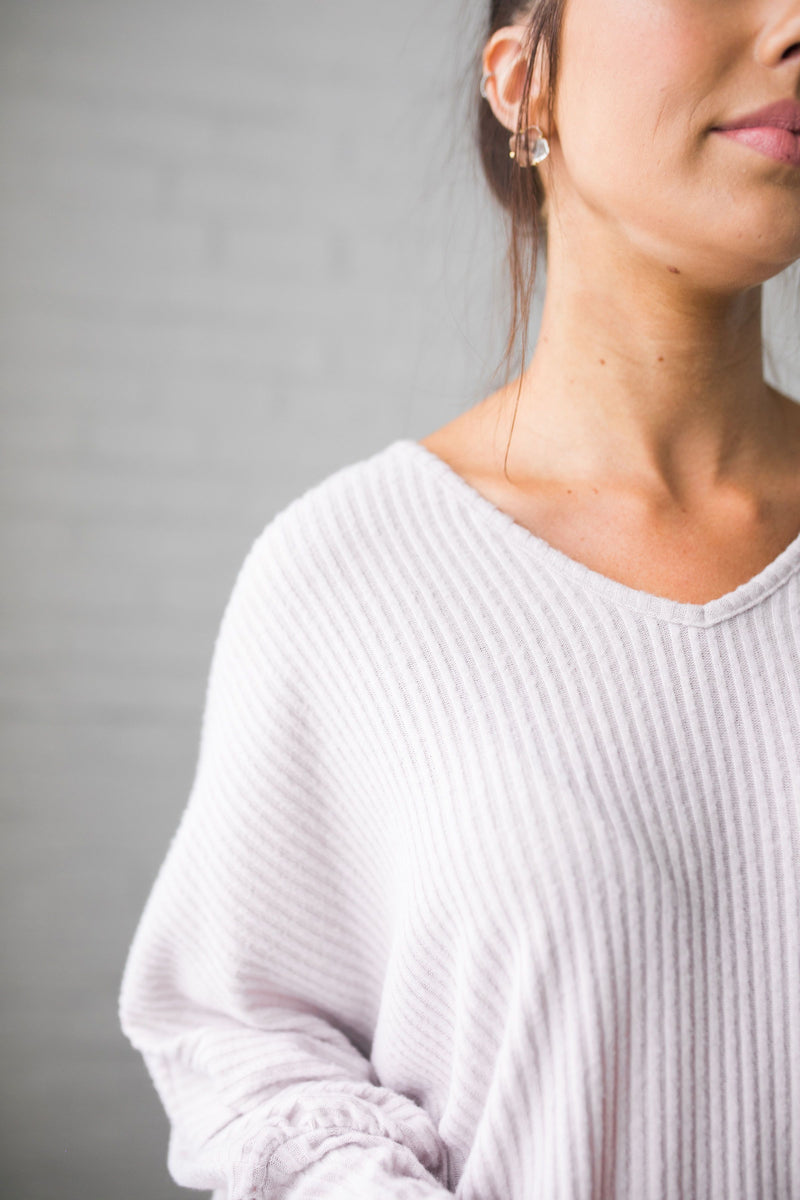 Ridiculously Soft Ribbed Knit Top In Light Lilac - ALL SALES FINAL