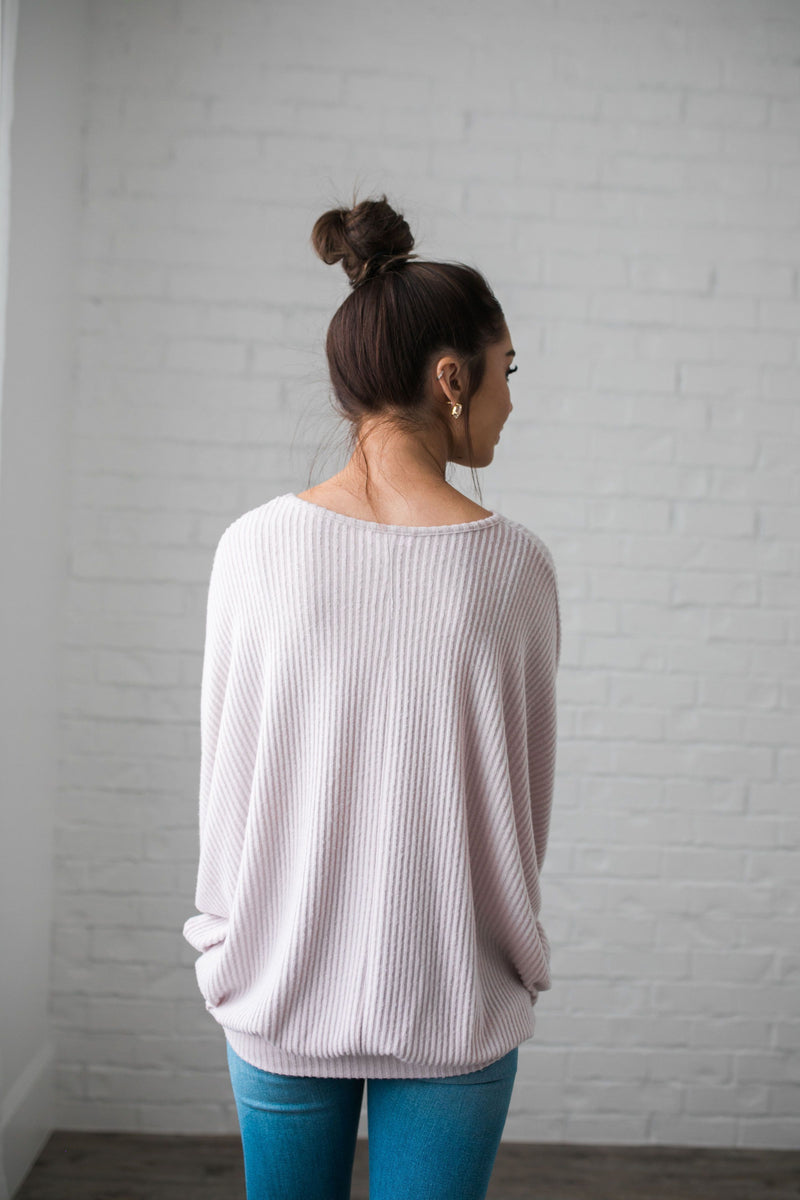 Ridiculously Soft Ribbed Knit Top In Light Lilac - ALL SALES FINAL