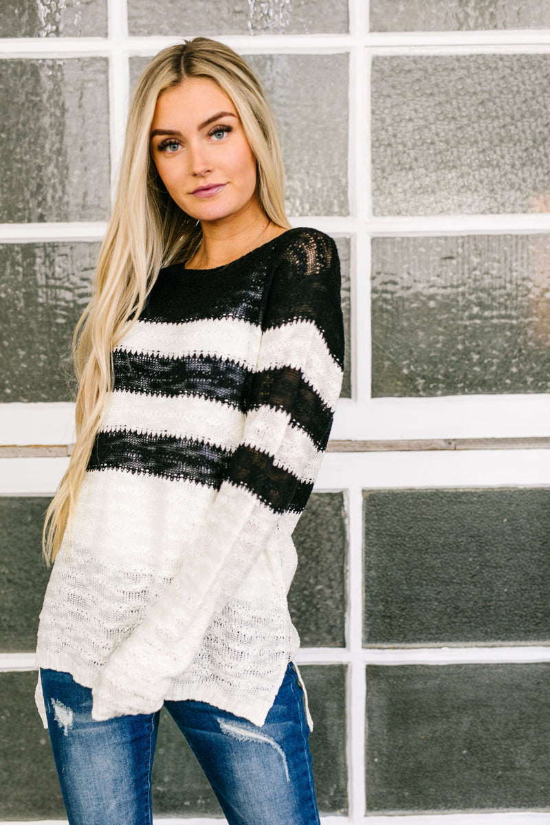 Rise To The Occasion Black + White Striped Sweater - ALL SALES FINAL