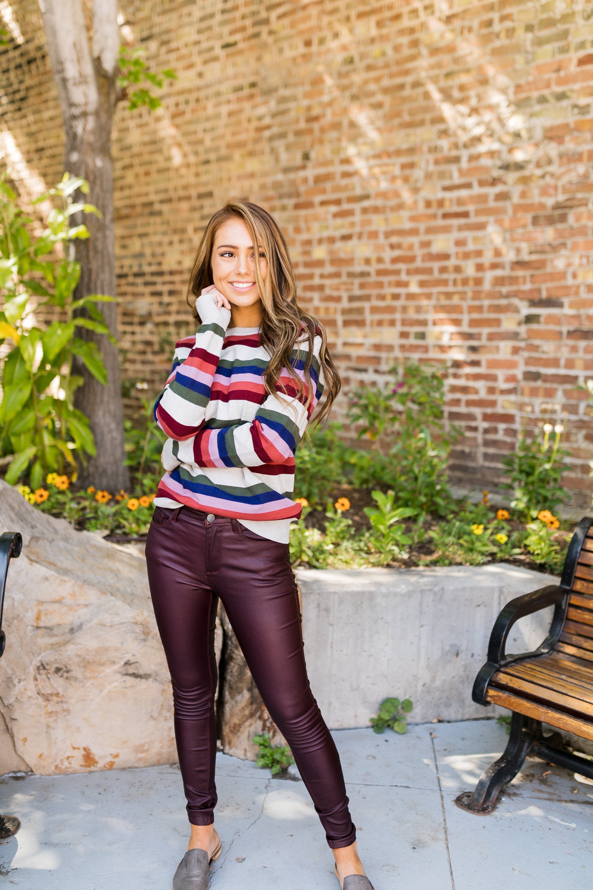 Rock Bottom Waxy Jeans In Burgundy - ALL SALES FINAL