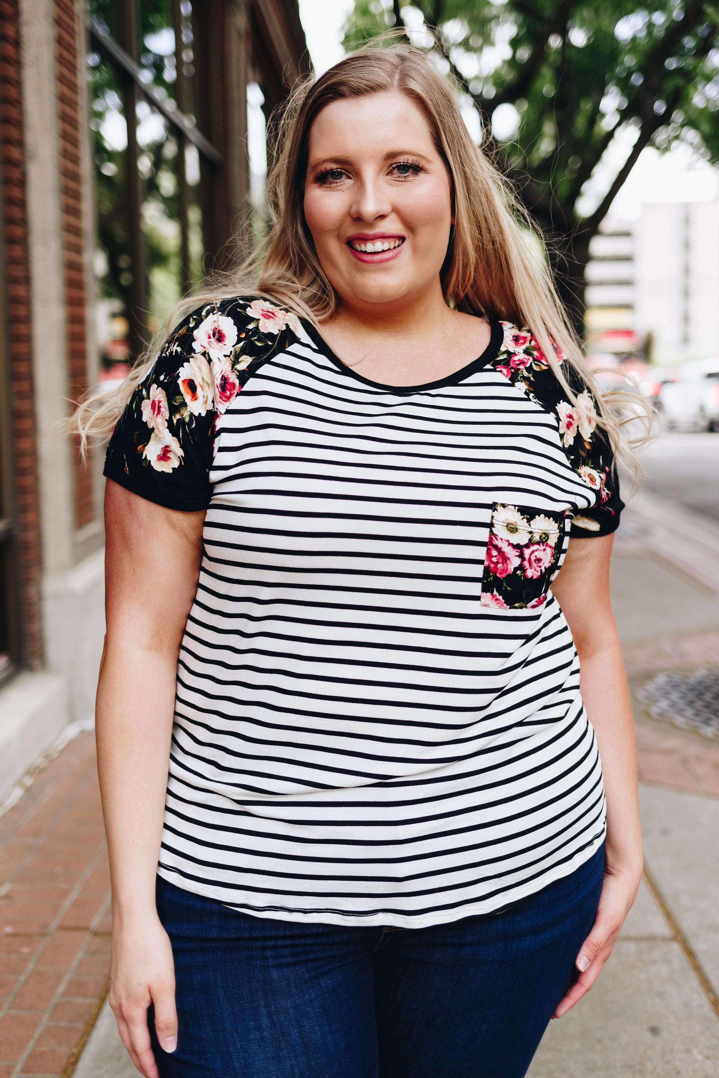 Rosie Flowers + Stripes Raglan Tee