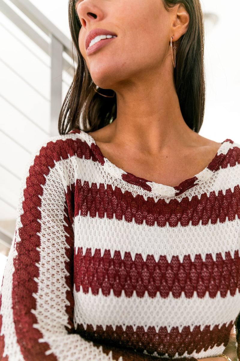 Ruffle Hem Burgundy Striped Top - ALL SALES FINAL