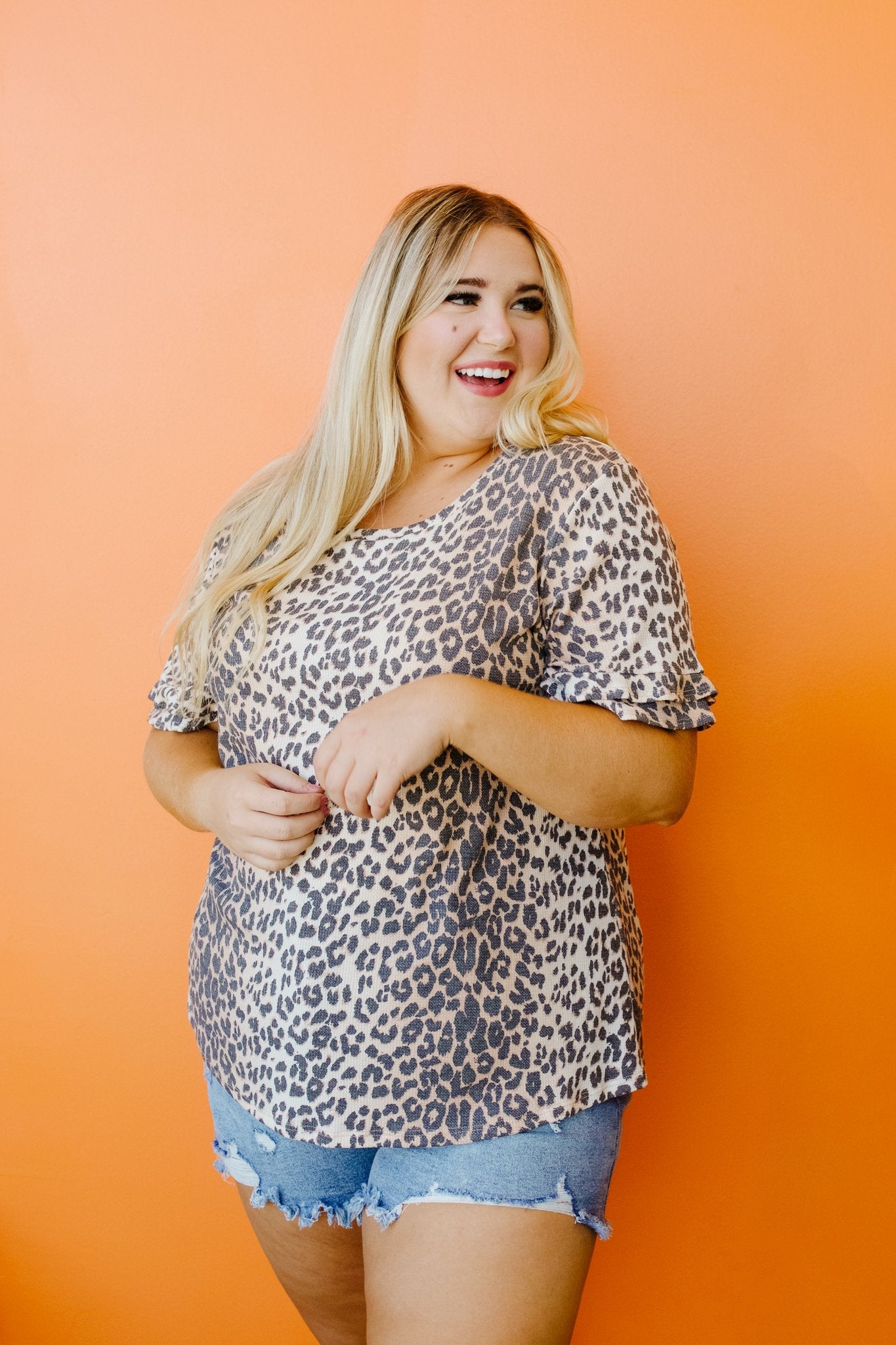 Ruffle Sleeve Leopard Print Top